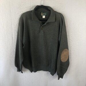 Patrick James Sweater Mens Large Green Wool Suede Elbow Patch Preppy Grandpa